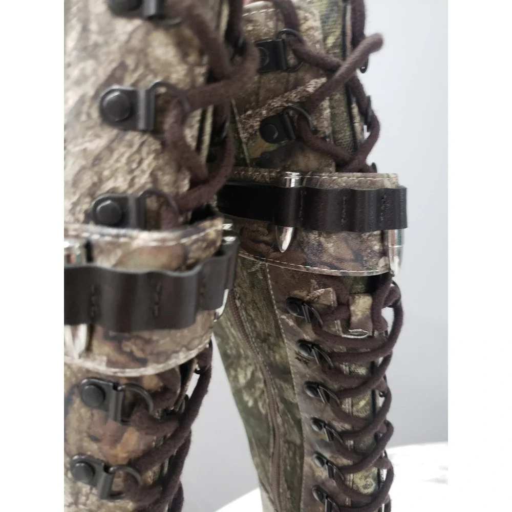 SZ 7 Dolls Kill Critic Knee High Hiker Camo BULLET Buckle Combat Boots REALTREE
